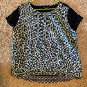 Ann Taylor blue patterned blouse XL